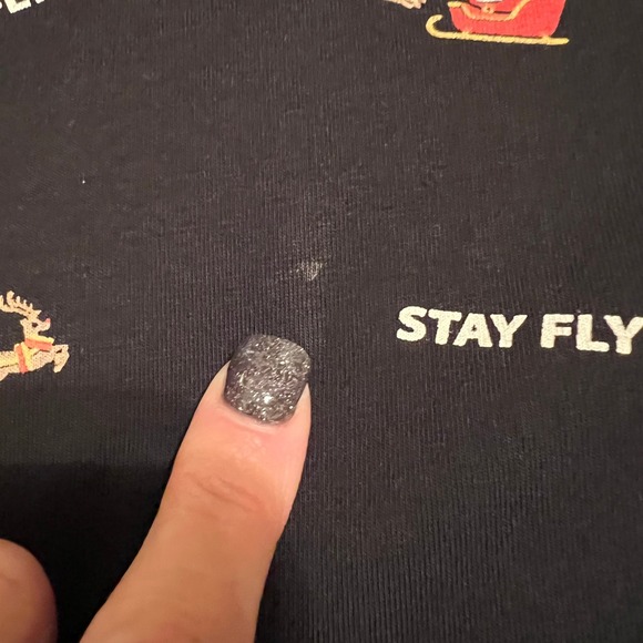 Free Planet Mens XL Black All Over Print Santa Sleigh Stay Fly Graphic T Shirt - Picture 7 of 8